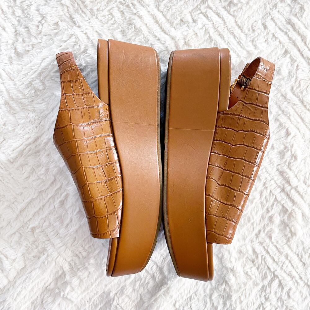 FitFlop Eloise Croc Embossed Leather Wedge Sandals in Light Tan - Picture 6 of 9